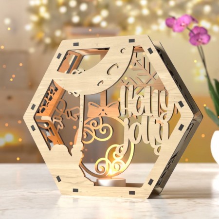 Ξύλινο Χριστουγεννιάτικο Διακοσμητικό με Ρεσό LED - Holly Jolly
