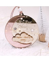 Χριστουγεννιάτικο στολίδι “My First Christmas” για Κορίτσι – Σελήνη & Συννεφάκι Χριστουγεννιάτικο στολίδι “My First Christmas” – Σελήνη και Συννεφάκι με όνομα και έτος γέννησης