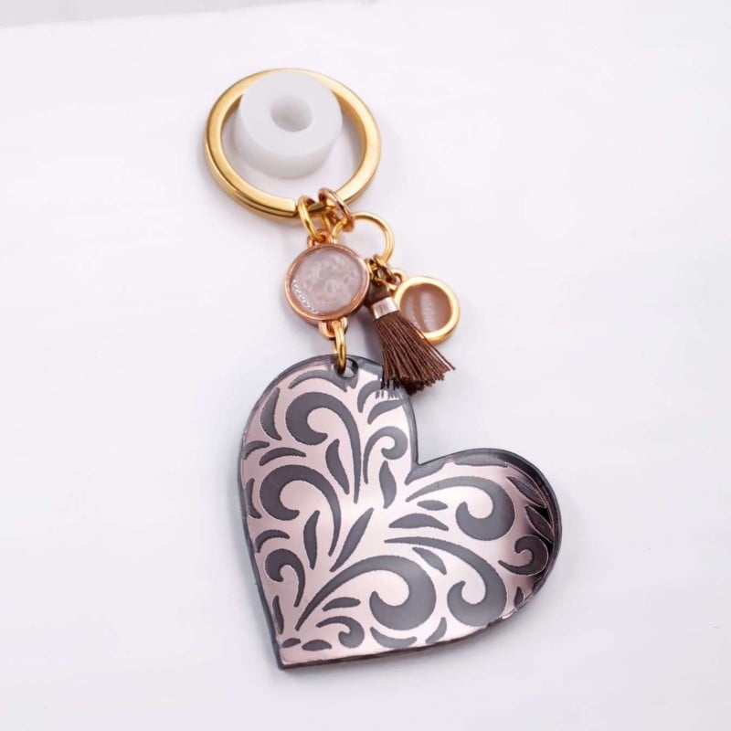 Women’s Keychain – Heart of Bronze Mirror Handmade women’s keychain with plexiglass Heart of Bronze Mirror