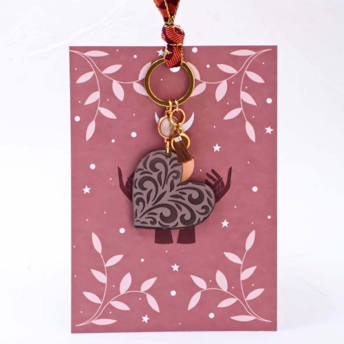 Handmade women’s keychain with plexiglass Heart of Bronze Mirror
