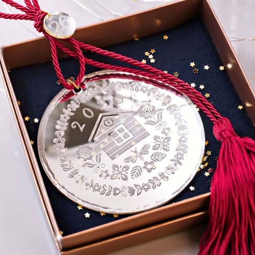 Silver Lucky Charm - 2026 House in a Gift Box Handmade hanging lucky charm 2026 with silver plexiglass and House engraving