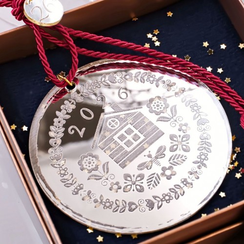 Silver Lucky Charm - 2026 House in a Gift Box Handmade hanging lucky charm 2026 with silver plexiglass and House engraving