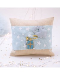 Handmade Newborn Blessing Pillow – Boy: Miyuki Beaded Cross Handmade talisman pillow for Newborn baby-boy with Miyuki Beaded Cross