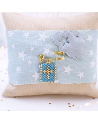 Handmade Newborn Blessing Pillow – Boy: Miyuki Beaded Cross Handmade talisman pillow for Newborn baby-boy with Miyuki Beaded Cross