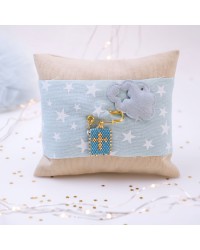 Handmade Newborn Blessing Pillow – Boy: Miyuki Beaded Cross Handmade talisman pillow for Newborn baby-boy with Miyuki Beaded Cross