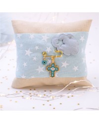 Handmade Newborn Blessing Pillow – Boy: Miyuki Beaded Cross Handmade talisman pillow for Newborn baby-boy with Miyuki Beaded Cross
