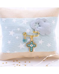 Handmade Newborn Blessing Pillow – Boy: Miyuki Beaded Cross Handmade talisman pillow for Newborn baby-boy with Miyuki Beaded Cross