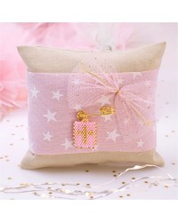 Handmade Newborn Blessing Pillow – Girl: Miyuki Beaded Cross Handmade talisman pillow for Newborn baby-Girl with Miyuki Beaded Cross
