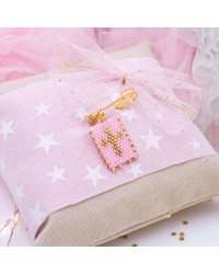 Handmade Newborn Blessing Pillow – Girl: Miyuki Beaded Cross Handmade talisman pillow for Newborn baby-Girl with Miyuki Beaded Cross