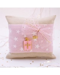 Handmade Newborn Blessing Pillow – Girl: Miyuki Beaded Cross Handmade talisman pillow for Newborn baby-Girl with Miyuki Beaded Cross