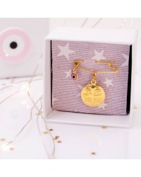 Handmade Baby girl Pin Talisman– 925° Sterling Silver with Byzantine Coin Handmade Baby girl Pin Talisman– 925° Sterling Silver with Byzantine Coin