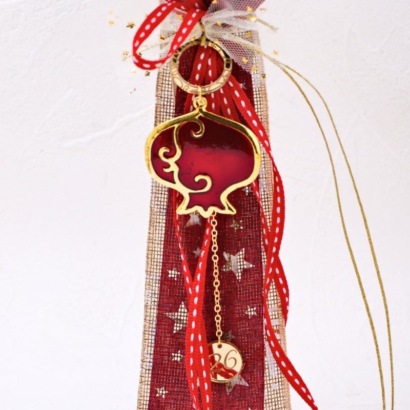 Χειροποίητο Γούρι 2026 Κόκκινο Ρόδι με σμάλτο