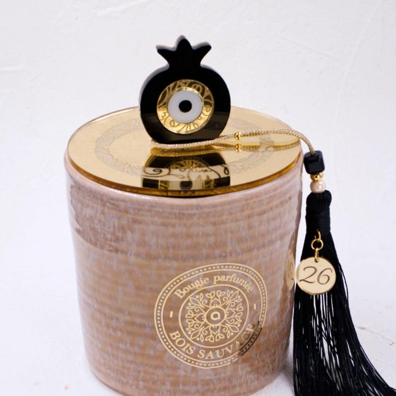 Αρωματικό Κερί Γούρι 2026 - Ρόδι με Μάτι και καπάκι πλέξιγκλας