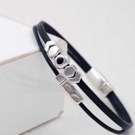 Black Leather Men's Bracelet