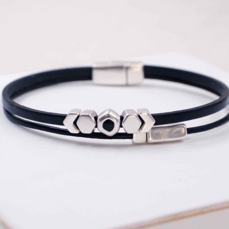 Black Leather Men's Bracelet