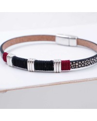Leather Men's Bracelet with Silver-plated Parts Leather men's bracelet with metallic silver-plated parts