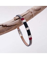 Leather Men's Bracelet with Silver-plated Parts Leather men's bracelet with metallic silver-plated parts