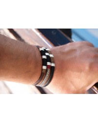 Leather Men's Bracelet with Silver-plated Parts Leather men's bracelet with metallic silver-plated parts