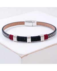 Leather Men's Bracelet with Silver-plated Parts Leather men's bracelet with metallic silver-plated parts