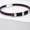 Leather men's bracelet with metallic silver-plated parts