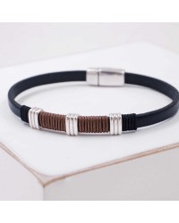 Leather Men's Bracelet with Silver-plated Parts Leather men's bracelet with metallic silver-plated parts