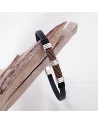 Leather Men's Bracelet with Silver-plated Parts Leather men's bracelet with metallic silver-plated parts