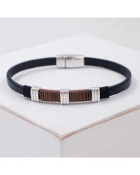 Leather Men's Bracelet with Silver-plated Parts Leather men's bracelet with metallic silver-plated parts