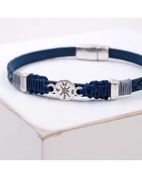 Men's Bracelet with Silver-plated Compass PU Leather men's bracelet with metallic silver-plated compass