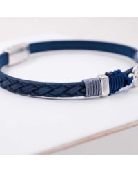 Men's Bracelet with Silver-plated Compass PU Leather men's bracelet with metallic silver-plated compass