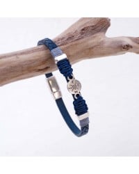 Men's Bracelet with Silver-plated Compass PU Leather men's bracelet with metallic silver-plated compass