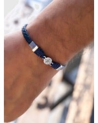 Men's Bracelet with Silver-plated Compass PU Leather men's bracelet with metallic silver-plated compass