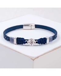 Men's Bracelet with Silver-plated Compass PU Leather men's bracelet with metallic silver-plated compass