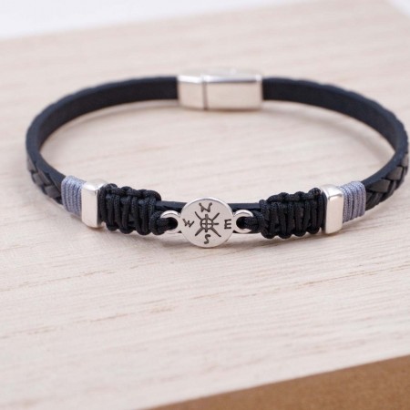 Compass Blue Leather Men's Bracelet