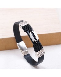 Leather Men's Bracelet with Silver-plated Razor Blade Leather men's bracelet with metallic silver-plated Razor Blade