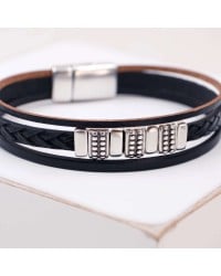 Men's Bracelet with Silver-plated Parts Leather men's bracelet with metallic silver-plated parts