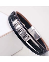 Men's Bracelet with Silver-plated Parts Leather men's bracelet with metallic silver-plated parts