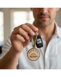 Ανδρικό Μπρελόκ Γούρι 2026 "Ντράιβ Σέιφ" Χειροποίητο ανδρικό μπρελόκ γούρι 2026 με χάραξη "Ντράιβ Σέιφ", ξύλινο εφέ και ασήμι 925