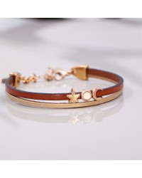 Lucky 2026 Bracelet with Rose Gold Star Leather 2026 lucky bracelet with metal star in rose gold-plating