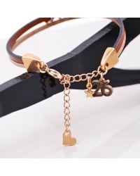 Lucky 2026 Bracelet with Rose Gold Star Leather 2026 lucky bracelet with metal star in rose gold-plating