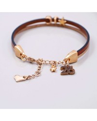 Lucky 2026 Bracelet with Rose Gold Star Leather 2026 lucky bracelet with metal star in rose gold-plating