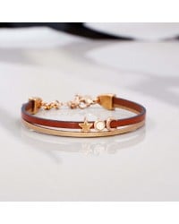 Lucky 2026 Bracelet with Rose Gold Star Leather 2026 lucky bracelet with metal star in rose gold-plating
