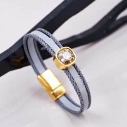 Δερμάτινο βραχιόλι με κρύσταλλο Swarovski και στοιχεία σε επίχρυση επιμετάλλωση