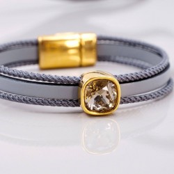 Δερμάτινο βραχιόλι με κρύσταλλο Swarovski και στοιχεία σε επίχρυση επιμετάλλωση