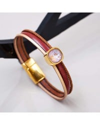 Δερμάτινο Βραχιόλι με Κρύσταλλο Swarovski Δερμάτινο βραχιόλι με κρύσταλλο Swarovski και στοιχεία σε επίχρυση επιμετάλλωση