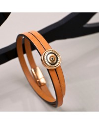 Double-wrapped Leather Bracelet - Plexiglass Evil Eye Leather bracelet with Plexiglass Evil Eye and metal parts in rose gold-plating
