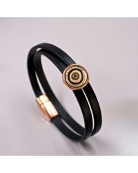Double-wrapped Leather Bracelet - Plexiglass Evil Eye Leather bracelet with Plexiglass Evil Eye and metal parts in rose gold-plating