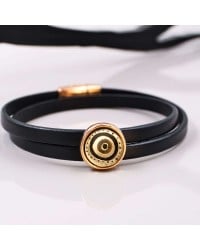 Double-wrapped Leather Bracelet - Plexiglass Evil Eye Leather bracelet with Plexiglass Evil Eye and metal parts in rose gold-plating