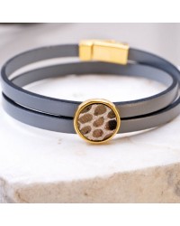Διπλό Δερμάτινο Βραχιόλι - Animal Print Δερμάτινο βραχιόλι με δερμάτινο στοιχείο Animal Print