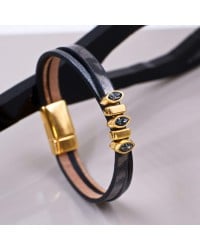 Δερμάτινο Βραχιόλι με Κρύσταλλα Swarovski Δερμάτινο βραχιόλι σε ροζ χρυσή επιμετάλλωση με κρύσταλλα Swarovski