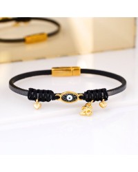Lucky 2026 Women's Bracelet - Evil Eye & Enamel Leather 2026 lucky bracelet with metal evil eye in gold-plating